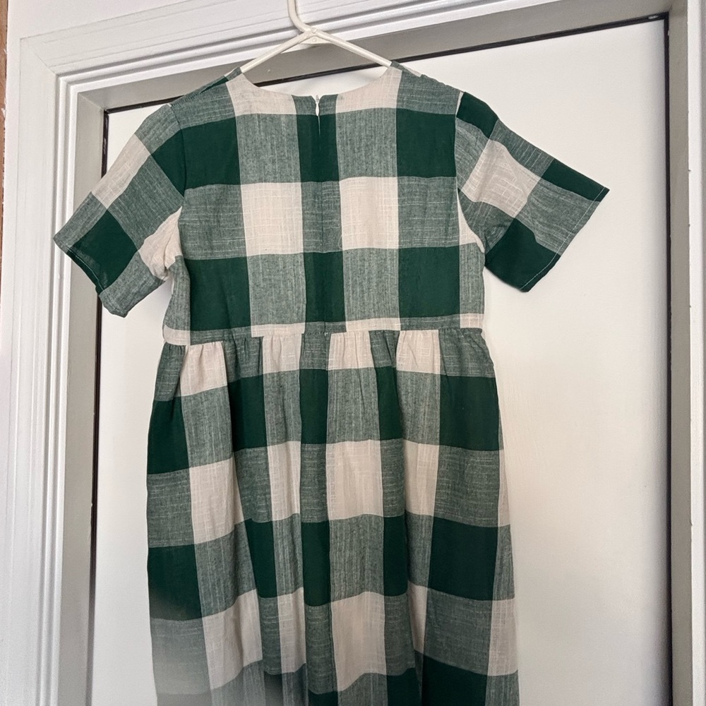 Green and White Plaid Kids Dress
